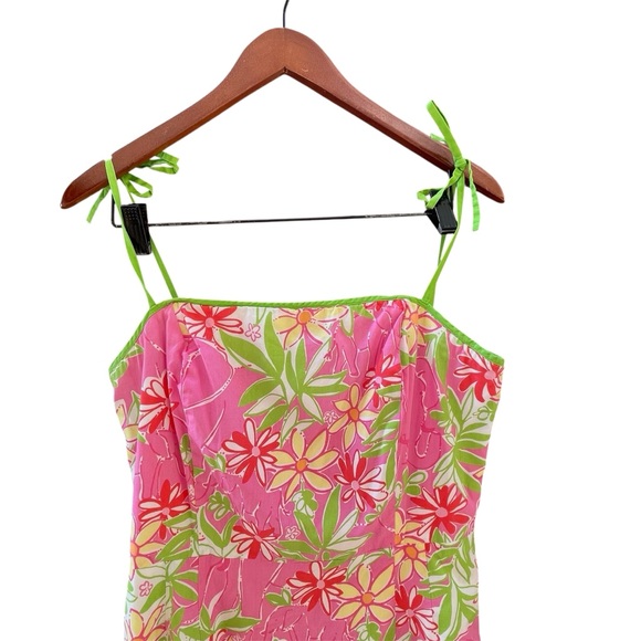 Lilly Pulitzer Pink & Kelly Green Tropical Elephant Sundress Sz- 10 - Picture 4 of 15